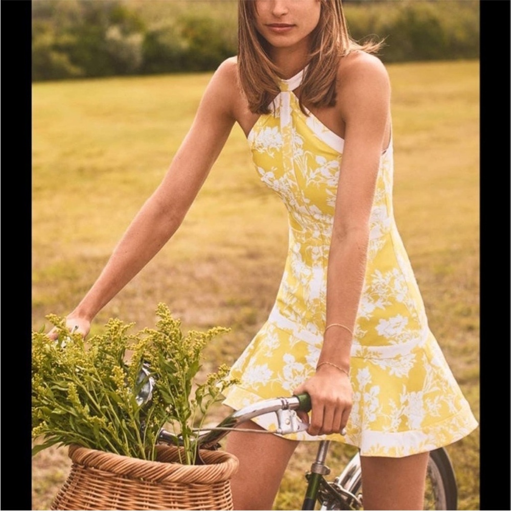 Alexis Solana Jacquard Yellow Floral Dress